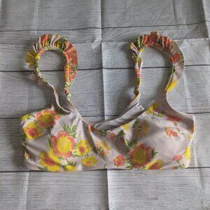 NWT Aerie Printed Ruffle Scoop Bikini Top Floral removeable padding large